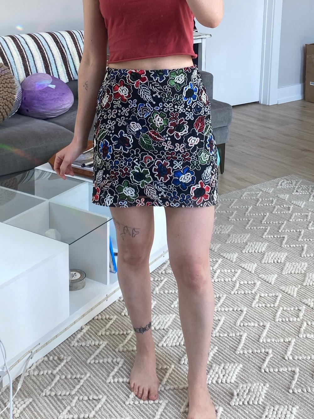 Patterned Black Mini Skirt